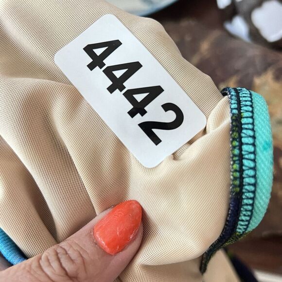 90s Vtg Floral Bikini Swimwear Matching Boho Blue Green 36C Medium Women’s Top - Picture 7 of 13